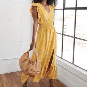 Yellow Ruffle Sleeve Maxi Dress